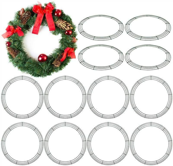 Aodaer 12 Pack 18 Inch Wire Wreath Frame Christmas Dark Green Wire Wreath Ring Round Metal DIY Floral Crafts Wire Wreath for Halloween Year Holiday Valentines Day Decorations
