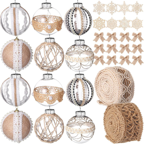 Aoriher 36 Pcs Burlap Christmas Ball Ornaments Rustic Farmhouse Christmas Tree Ornaments Decoration Hanging Buffalo Plaid Ornament Burlap Garland for Xmas Christmas Holiday Party (Linen)