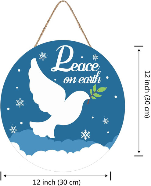 Christmas Hanging Wooden Sign Peace on Earth Door Sign Christmas Wall Decoration Blue Christmas Decoration Funny Winter Christmas Wreath Front Door Farmhouse Rustic Christmas Wooden Sign 12x12 Inch