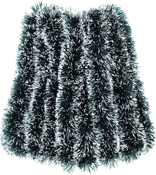 32.8 Feet Christmas Tinsel Garland, Dark Green Garland-Thick White Snow Metallic Garland for Christmas Tree, Party Ceiling Hanging Decoration for Wedding Birthday Xmas Disco Holiday Party