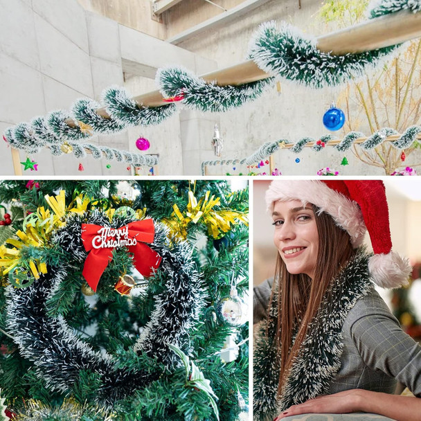 32.8 Feet Christmas Tinsel Garland, Dark Green Garland-Thick White Snow Metallic Garland for Christmas Tree, Party Ceiling Hanging Decoration for Wedding Birthday Xmas Disco Holiday Party