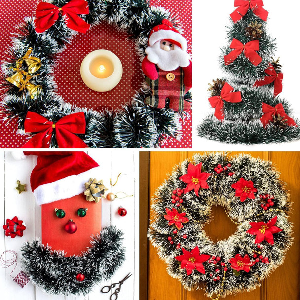 32.8 Feet Christmas Tinsel Garland, Dark Green Garland-Thick White Snow Metallic Garland for Christmas Tree, Party Ceiling Hanging Decoration for Wedding Birthday Xmas Disco Holiday Party