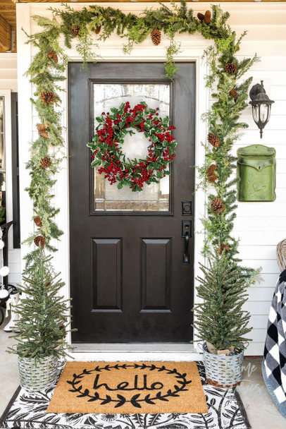 18" Christmas Wreath for Front Door Artificial Wreath with Berry Clusters and Holly Leaves for Christmas Thanksgiving Winter Holiday Decoration