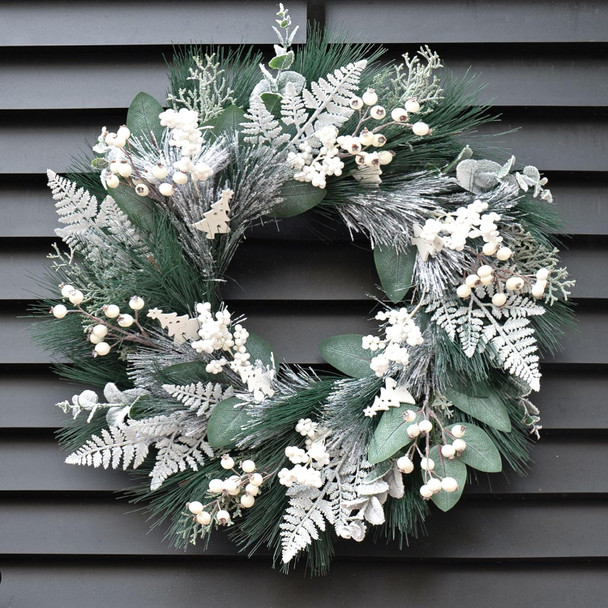 Winter Wreaths for Front Door 24 Inch Artificial Christmas Wreath Decorated with White Berries,Outdoor Winter Door Wreath Green Eucalyptus Wreath for Farmhouse Home Porch Wall Decor