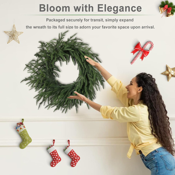 Artgar 24 Inch Christmas Wreath Pine Wreath Christmas Wreaths for Front Door, Real Touch Pine Wreath Artificial Green Pine Wreath for Home Indoor Outdoor Wall Window Porch Farmhouse Winter Decor