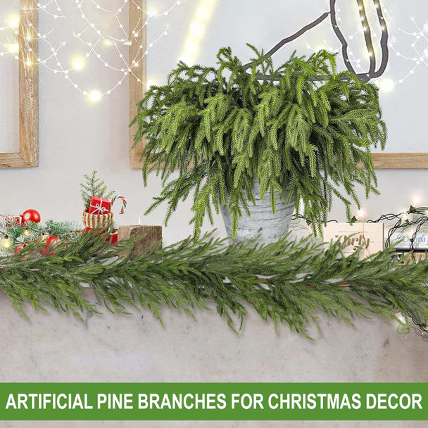 Artgar 12 Pcs Pine Branches - 18 Inch Artificial Pine Branches - Green Pine Stem - Real Touch Pine Branches - Christmas Greenery Pine Branches for DIY Flower Arrangement Home Indoor Christmas Decor