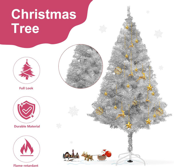 Arthas 6' Ft Tinsel Christmas Tree for Home Décor Xmas Holiday Seasonal Sparking Gorgeous Folding Artificial Christmas Tree (Silver)