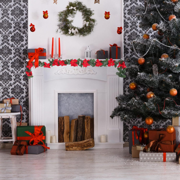 Artibetter Artificial Christmas Garland Red Poinsettia Christmas Garland with Poinsettia Flowers Fairy Fireplace Decor for Xmas Party Winter Wedding 1.7M