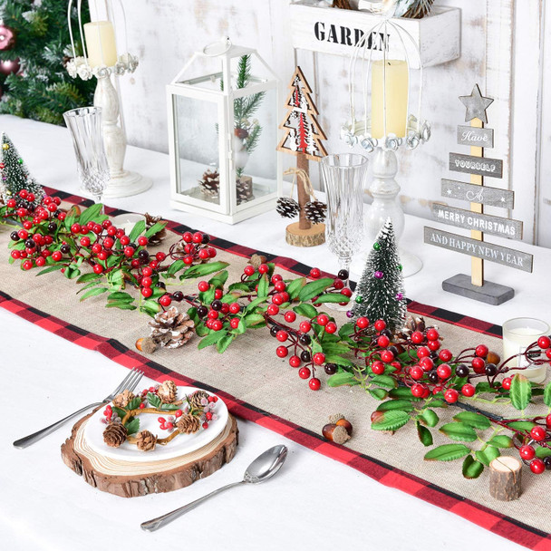 Artiflr 6 FT Red Berry Garland Christmas Decoration Clearance, Green Leaves Garland Artificail Berry Garland Fireplace Table Centerpiece Hone Decoration for Winter Holiday Year Decor
