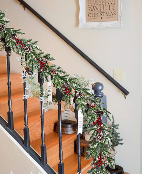 Artiflr 6 Feet Artificial Christmas Pine Garland with Red Berry Branch Pine Cone Spruce Cypress Berries Winter Greenery Garland for Holiday Season Mantel Fireplace Table Runner Centerpiece Décor