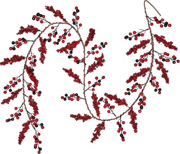 Artiflr 6 Feet Red Berry Garland Clearance, Christmas Garland Wired Stems with Bulk Assorted Large Berries and Berry Clusters Rustic for Holiday Fireplace Table Runner Centerpiece Decor