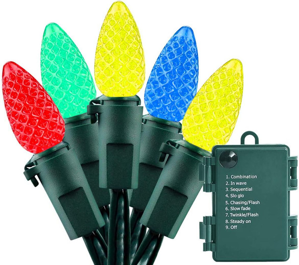 Battery Operated String Lights - 18ft 50 LED C3 String Lights Christmas Lights Battery Powered String Lights for Indoor Outdoor Christmas Tree Wreath Party Decoration, Waterproof, Multicolor