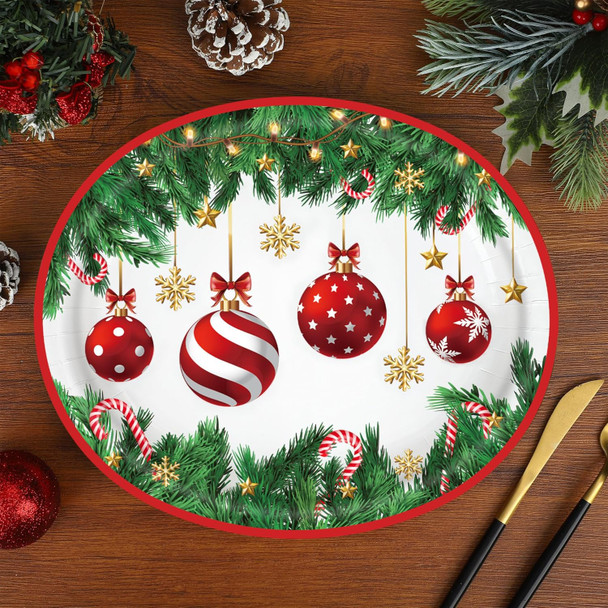 Christmas Paper Platters Disposable Christmas Ball Oval Party Plates 10" x 12" Large Christmas Dinner Serving Platters for Xmas Holiday Party Supplies Dinnerware Table Decorations, 50 Pcs Christmas Paper Platters Disposable Christmas Ball Oval Party Plates 10" x 12" Large Christmas Dinner Serving Platters for Xmas Holiday Party Supplies Dinnerware Table Decorations, 50 Pcs