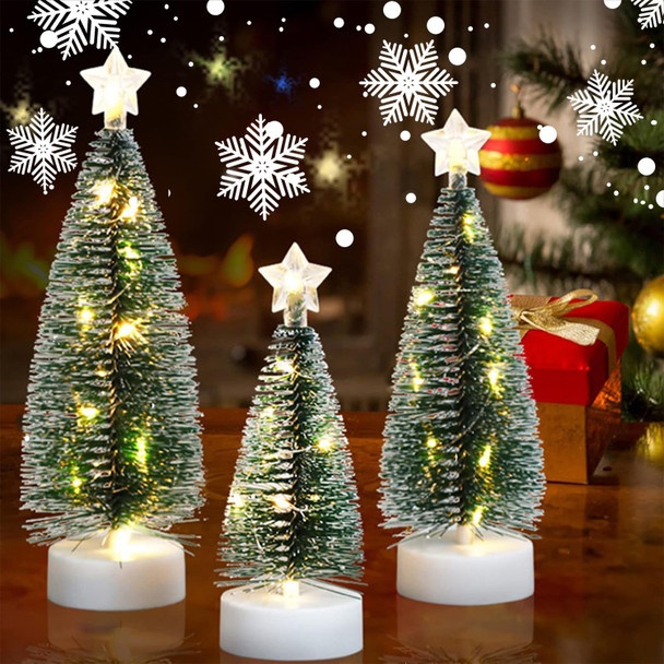 3pcs Flickering Christmas Candles Battery Operated,Xmas Tree Shaped Candles with Light Strings,Ornaments Tree DIY Set for Christmas Party Thanksgiving Fall Home Decorations