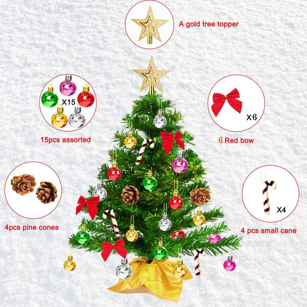 Mini Christmas Trees, Artificial Tabletop Christmas Tree with Star Treetop and Many Ornaments, Battery Operated Small Xmas Tree for Table, Desk, Home Classic Series Holiday Decoration-1.67ft