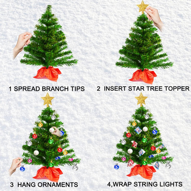 20"/50cm Tabletop Christmas Tree, Artificial Mini Christmas Tree with Multicolor String Lights, Star Treetop and Ornaments, Easy Assemble, Battery Operated Small Xmas Tree for Table, Desk, Home Decor