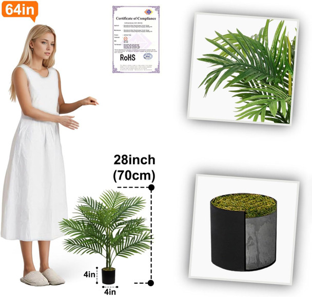 Aveyas 28 inch Fake Table Palm Tree, Faux Small Potted Plant Artificial Silk Tropical Areca Trees for Indoor Outdoor House Living Room Office Desk Tabletop Home Decor (28 in)