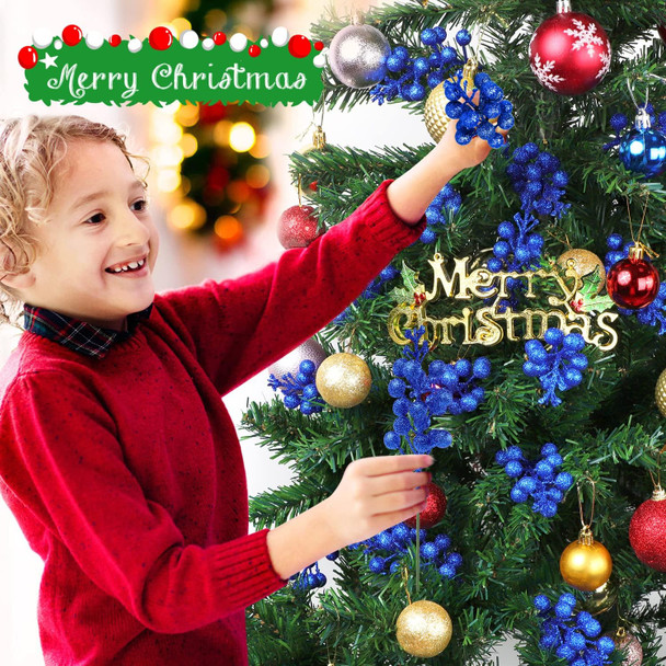 20 Pack 7.8 Inch Christmas Glitter Berries Stems for Christmas Tree Decorations, Artificial Christmas Picks for Christmas Tree Ornaments, DIY Xmas Wreath, Crafts, Holiday and Home Decor (Royal Blue)