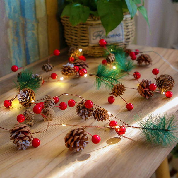 Christmas Lights, Garland with Lights, Fairy LED Lights, Decoration Pinecone Berries Indoor and Outdoor, Winter Holiday Year Decor. Battery Powered (2M 20 Lights) (Pine Cone)
