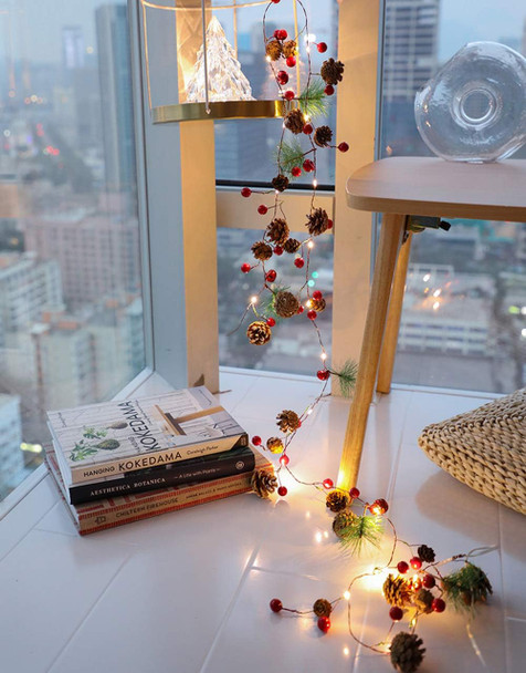 Christmas Lights, Garland with Lights, Fairy LED Lights, Decoration Pinecone Berries Indoor and Outdoor, Winter Holiday Year Decor. Battery Powered (2M 20 Lights) (Pine Cone)