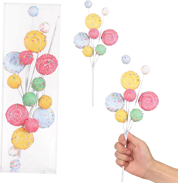 2Pcs Christmas Tree Picks Branch Decorations Macaron Christmas Tree Topper Ornaments Candy Spray Picks Christmas Candy Twigs Stems for Xmas Tree Wreath Decoration Year Party Decorations