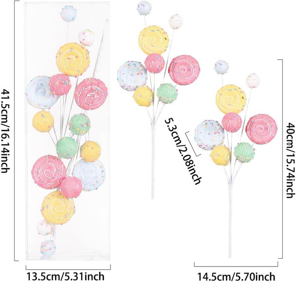 2Pcs Christmas Tree Picks Branch Decorations Macaron Christmas Tree Topper Ornaments Candy Spray Picks Christmas Candy Twigs Stems for Xmas Tree Wreath Decoration Year Party Decorations