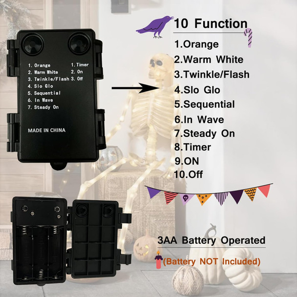 BAOLITVINE Lighted Halloween Black Eucalyptus Garland Battery Operated with 8 Functions 6FT 96 Bi-Color Fairy Lights, Black Garland with Lights for Fall Halloween Party Decoration