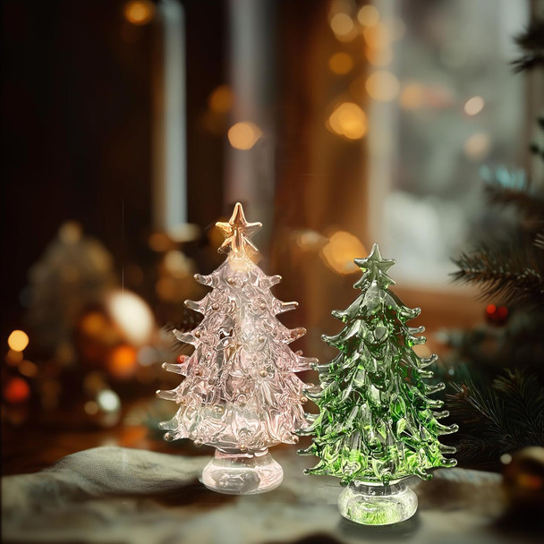 Crystal Christmas Tree Figurine Set Mini Handmade Glass Tree for Holiday Decor, Miniature Green & Clear Trees as Tabletop Ornaments Centerpieces, Festival s for Christmas Home Decor Craft Party