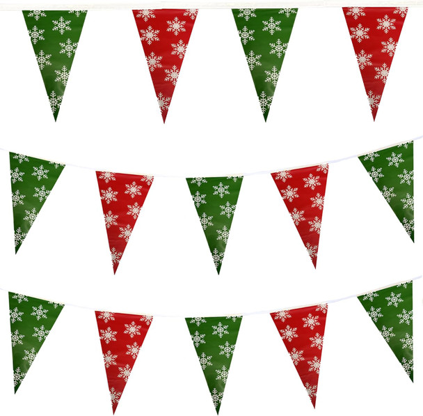 100FT Christmas Plastic Flags, Holiday Pennant Banner, Green and Red Garland with White Snowflakes, Xmas Decoration Triangle Flags, Winter Decoration Bunting Banner, by Bashout 100FT Christmas Plastic Flags, Holiday Pennant Banner, Green and Red Garland with White Snowflakes, Xmas Decoration Triangle Flags, Winter Decoration Bunting Banner, by Bashout