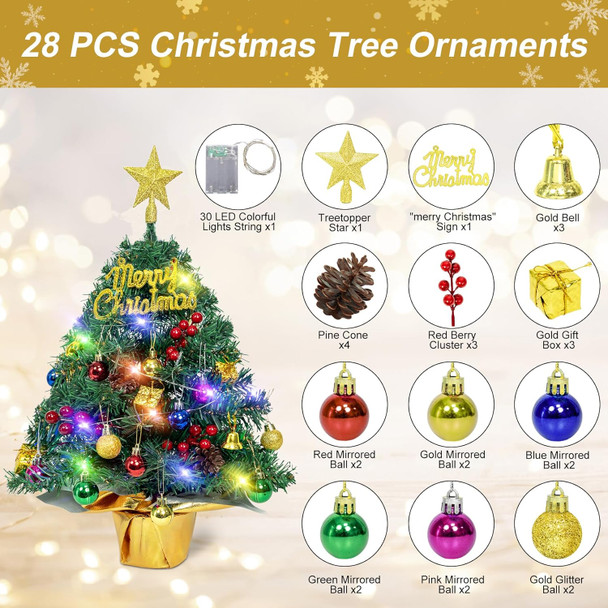 Small Christmas Tree with Lights, 24 in Table Top Christmas Tree 30 Multi-Colored LED Lights Artificial Fake Mini Christmas Tree Star Treetopper Pine Cones Ornaments Balls DIY Table Decorations Small Christmas Tree with Lights, 24 in Table Top Christmas Tree 30 Multi-Colored LED Lights Artificial Fake Mini Christmas Tree Star Treetopper Pine Cones Ornaments Balls DIY Table Decorations