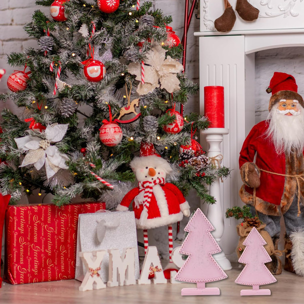 Pink Table Top Christmas Tree, Wooden Christmas Tree for Mantel Tabletop Centerpiece Home, Farmhouse Christmas Decor, Small Christmas Trees for Table Xmas Holiday Decorations