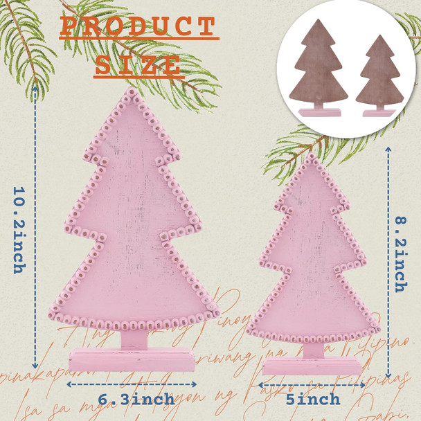Pink Table Top Christmas Tree, Wooden Christmas Tree for Mantel Tabletop Centerpiece Home, Farmhouse Christmas Decor, Small Christmas Trees for Table Xmas Holiday Decorations