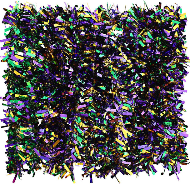 Bbto 39.4 ft Halloween Mardi Gras Tinsel Garland Metallic Tinsel Purple Yellow Green Mixed Color Chunky Glittering Tinsel for Mardi Gras Christmas Party Decoration,6 Pcs