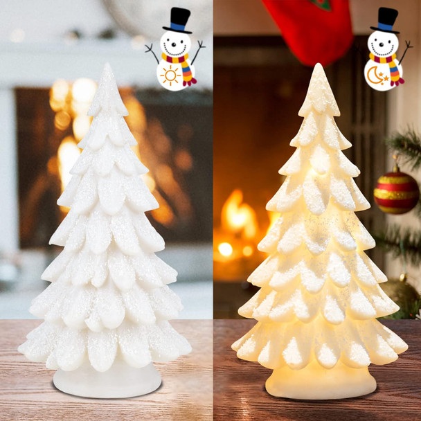 Bdor White Christmas Tree, 11inchs Table Top Christmas Trees, Exquisite Resin Christmas Ornaments with Lights & Snowflake, Christmas Decorations for Home/Room, for/Men/Women.