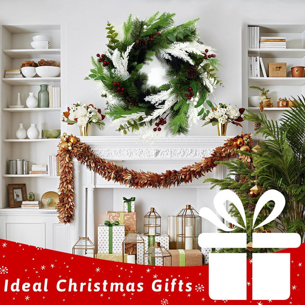 Large Christmas Wreath, 22 Inch Artificial Wreath with Red and White Berry, Pine Cone and Branches, Eucalyptus, Handmade Wreath for Xmas Home Front Door Window Decoration