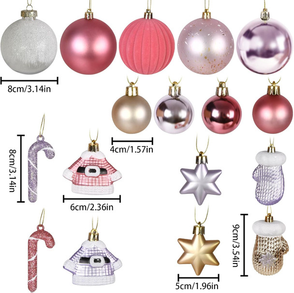 Beinhome 40ct Christmas Ball Ornaments Set, Red Pink and Gold Shatterproof Christmas Tree Ornaments Hanging Ball Decoration Bulk for Xmas Home Party Festival Decor