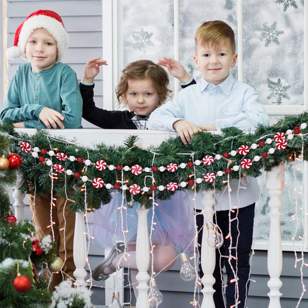 16 Feet Christmas Candy Cane Garland Christmas Tree Peppermint Ornaments Candy Garland Wreaths Christmas Ball Garland Xmas Bead Hanging Ornaments for Holiday Party Fireplace Home Decor(Candy)