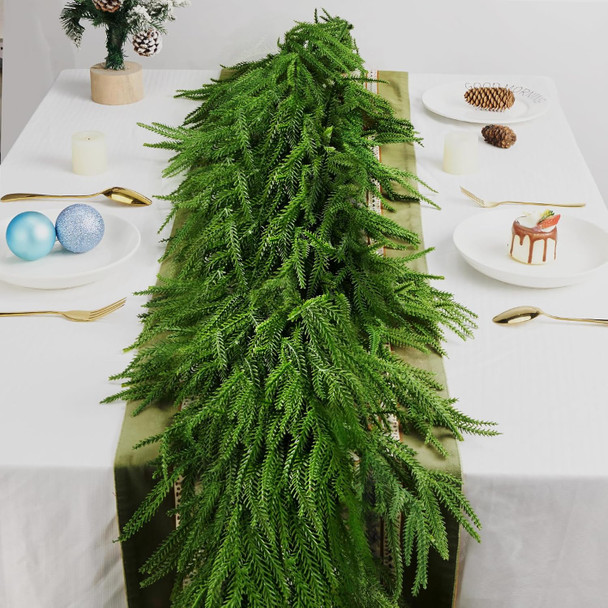 Norfolk Pine Garlands - Real Touch Winter Evergreen Garland for Christmas Décor 6 Ft Realistic Greenery Ideal Decor for Mantle Table Staircases Indoor Holiday Christmas Porch Door Decorations