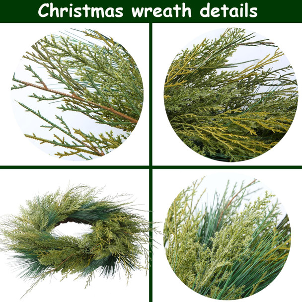 20" Christmas Wreaths for Front Door, Real-Look Pine Needles Winter Xmas Wreath Outdoor Holiday Decoration, Door Reef for Farmhouse Front Porch Wall Window