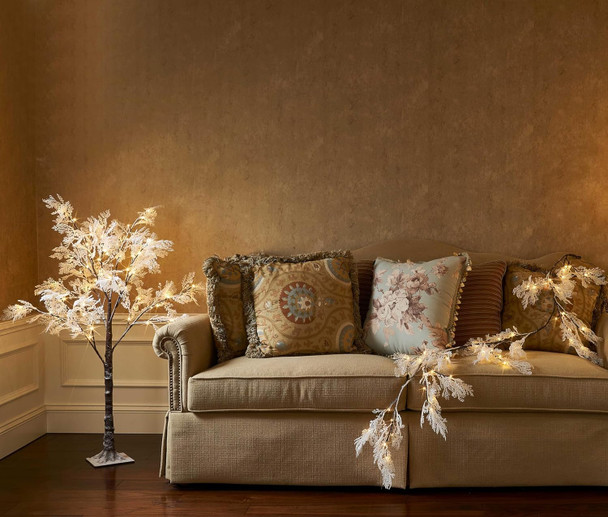 Birchlitland Cadar with Snow Flocked Lighted Garland Battery Operated with Timer or USB Light 6FT 48 LED Fairy Lights, Faux Vine with Lights for Mantel Fireplace Wall Patio and Holiday Decor