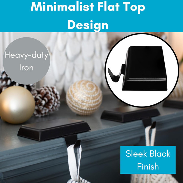 BIRDROCK HOME 4pk Flat Top Holiday Stocking Holder for Mantle Black Finish with Non-Scratch Base Fireplace Hook for Christmas Stockings Decor BIRDROCK HOME 4pk Flat Top Holiday Stocking Holder for Mantle Black Finish with Non-Scratch Base Fireplace Hook for Christmas Stockings Decor