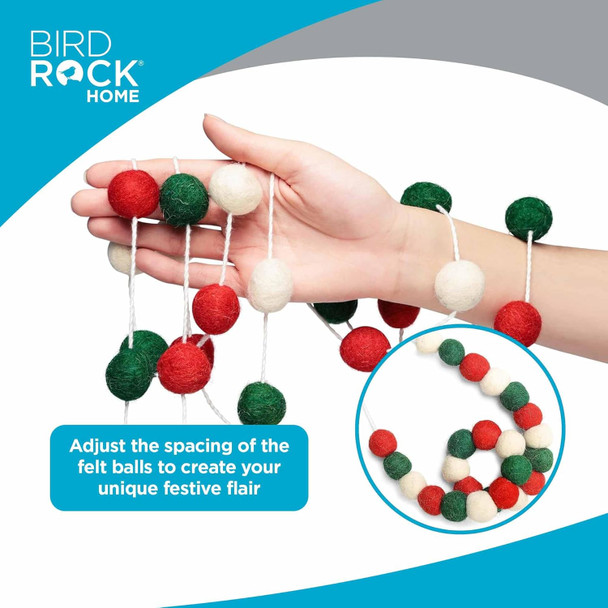 BIRDROCK HOME 3-Pack Felt Garland 6.5ft or 78in Long Christmas Decoration with 24 Pom Pom Balls in Red, White & Green. Ideal for Trees, Fireplace Mantels, Stairs, Walls & Festive Holiday Decor Ideas BIRDROCK HOME 3-Pack Felt Garland 6.5ft or 78in Long Christmas Decoration with 24 Pom Pom Balls in Red, White & Green. Ideal for Trees, Fireplace Mantels, Stairs, Walls & Festive Holiday Decor Ideas