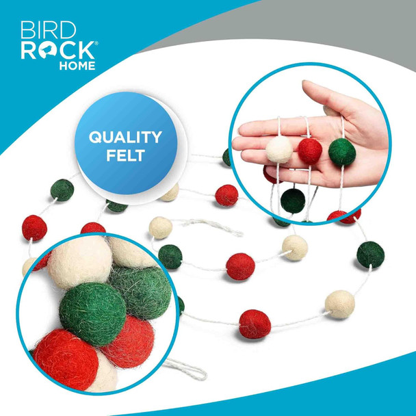 BIRDROCK HOME 3-Pack Felt Garland 6.5ft or 78in Long Christmas Decoration with 24 Pom Pom Balls in Red, White & Green. Ideal for Trees, Fireplace Mantels, Stairs, Walls & Festive Holiday Decor Ideas BIRDROCK HOME 3-Pack Felt Garland 6.5ft or 78in Long Christmas Decoration with 24 Pom Pom Balls in Red, White & Green. Ideal for Trees, Fireplace Mantels, Stairs, Walls & Festive Holiday Decor Ideas