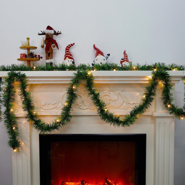 Biswing 50FT Pre-lit Christmas Green Garland, Lighted Artificial Pine Garlands with 100 Count Clear Incandescent Mini Lights, Light Up for Indoor Outdoor Gate Home Winter Holiday Year Decorations