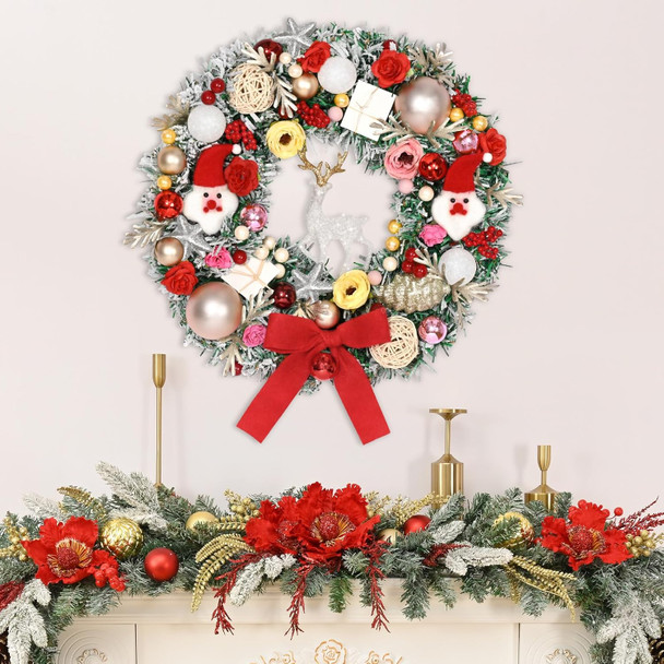 Christmas Decorations-16 Inch Christmas Wreaths with Lights, Lighted Christmas Wreaths for Front Door with Christmas Reindeer Santa Claus Red Bow, Christmas Door Wreath Indoor Outdoor Decor