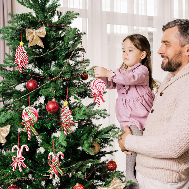 Blulu 6 Pcs Christmas Tree Candy Cane Ornaments Peppermint Lollipop Ornaments Candy Xmas Tree Hanging Decor Polymer Clay Lollipop Pendants Fake Candy Canes Craft for Holiday Wreath Party 4.7 x 2.4 in