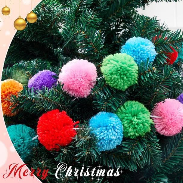 Boao 2 Pcs Colorful Yarn Pom Pom Garland 6.5 ft Long 32 Ball Garland 3 Inch Rainbow Ball Garland for Birthday Banner Halloween Thanksgiving Xmas Tree Wedding Home Wall Hanging Decorations