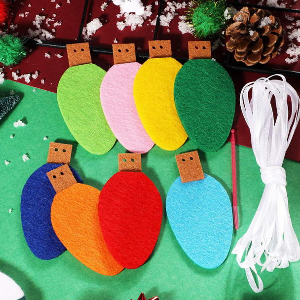 Boao 4 Pcs Felt Christmas Garland Felt Ball Christmas Light Bulb Garland Decor Xmas Rainbow Bulbs Garland for Home Christmas Tree Wall Party Decorations (Bright Color)