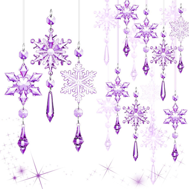 15 Pcs Christmas Acrylic Snowflake Christmas Crystal Christmas Tree Ornaments Christmas Crystal Decorations Crystal Ornaments for Christmas Tree for Party Celebration (Purple)