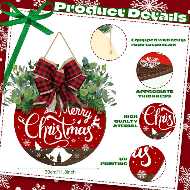 Boao Welcome Door Decoration christmas front door sign red merry christmas Snowflake Wooden Door Hanger with bow Wreaths for Christmas Outdoor Farmhouse Porch Front Door Decor